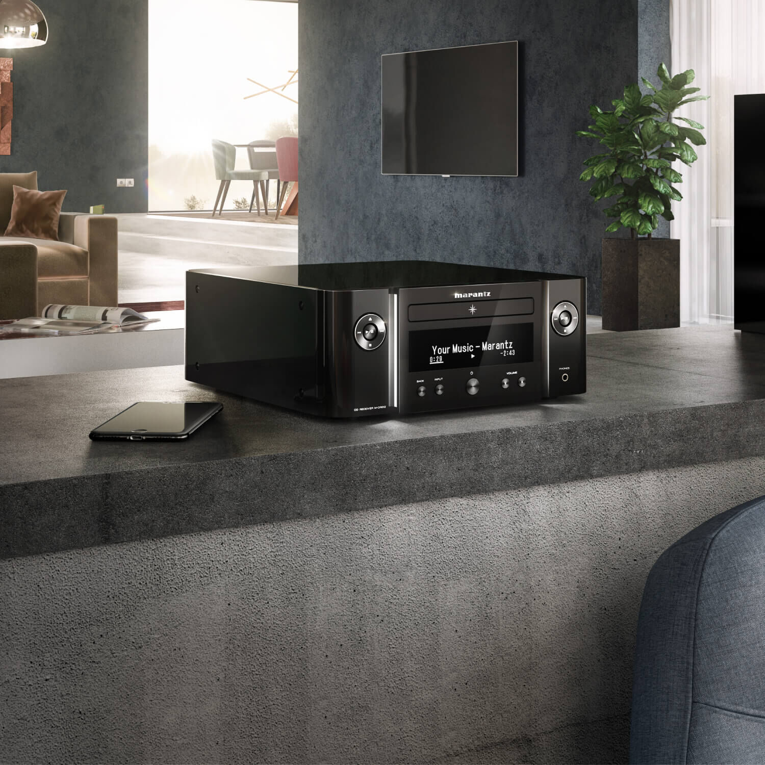 Black Network Audio Player sitting on counter